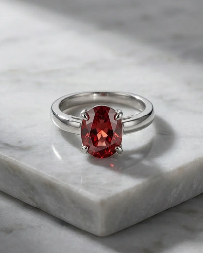 Sterling Silver Oval-Cut Ruby Red Solitaire Ring