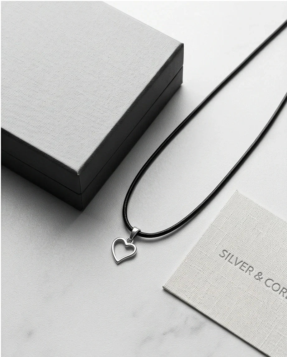 Silver Polished Open Heart Necklace