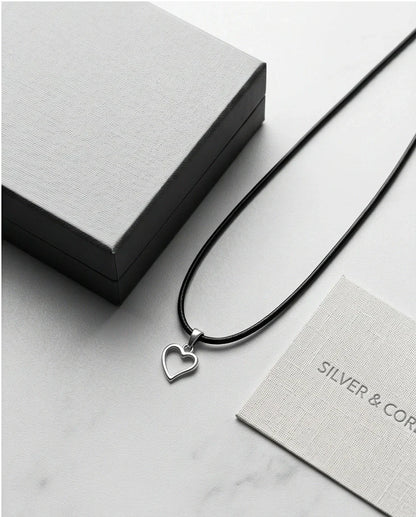 Silver Polished Open Heart Necklace