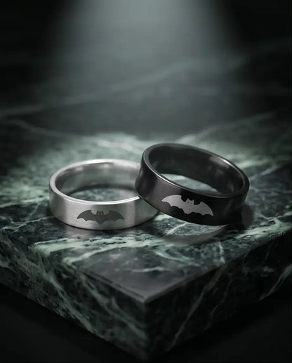 Matching Bat Silhouette Couple Band Rings