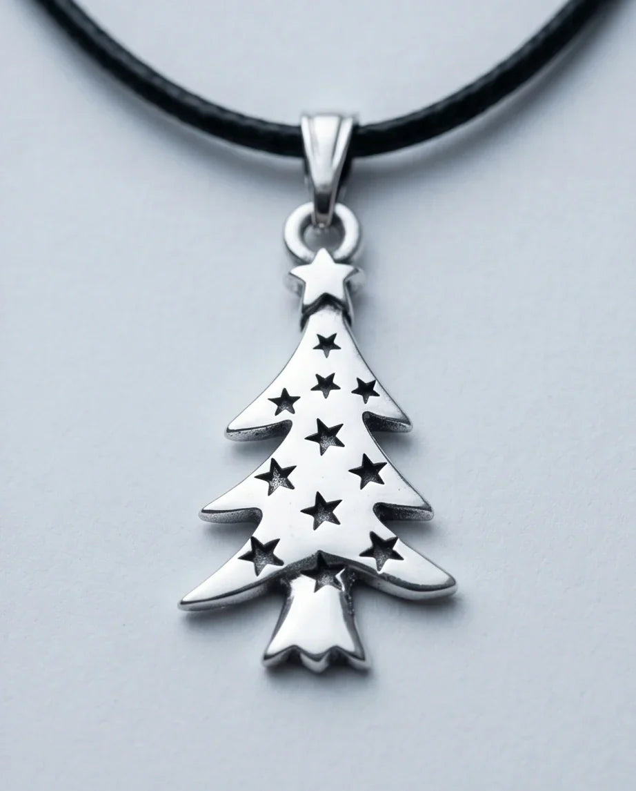 The Starry Pine: Minimalist Matte Silver Christmas Tree Pendant Necklace