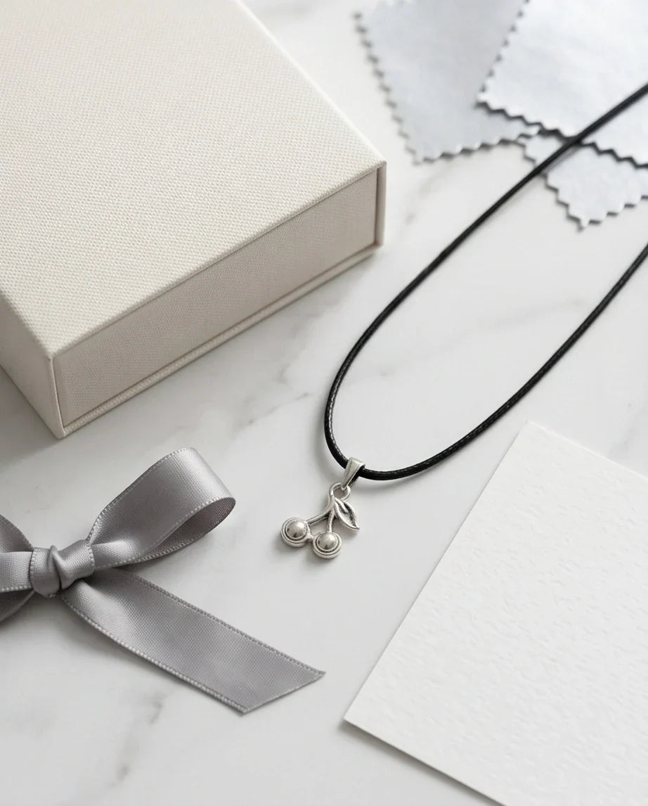 Silver Double Cherry Pendant Necklace