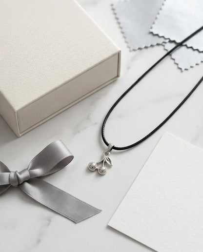 Silver Double Cherry Pendant Necklace