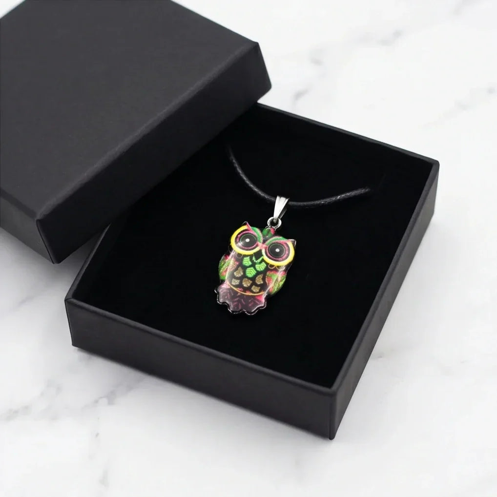 Neon Cyberpunk Owl Totem Pendant Necklace