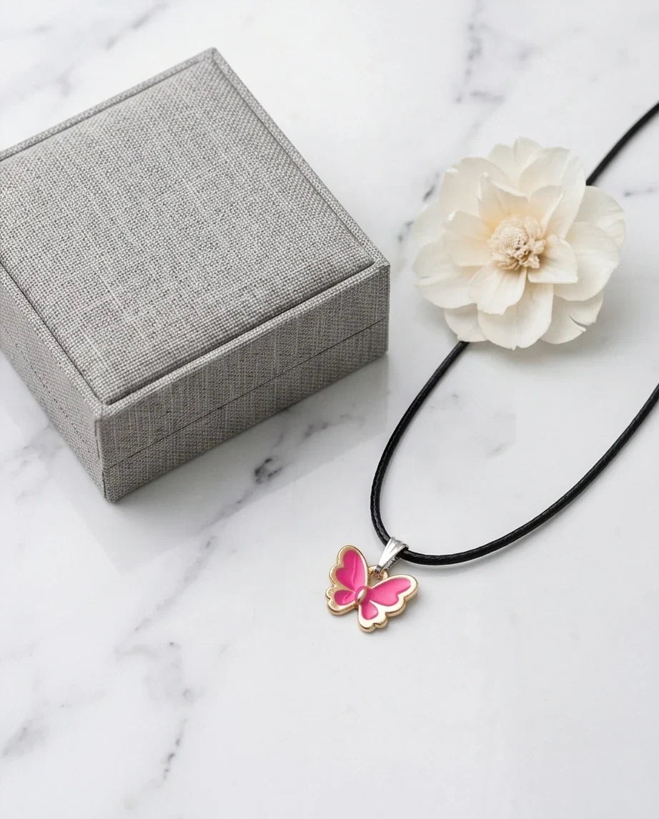 Gold and Pink Butterfly Necklace