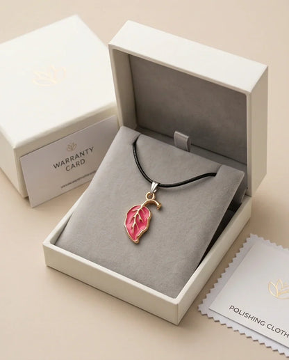 Gold and Pink Leaf Pendant Necklace