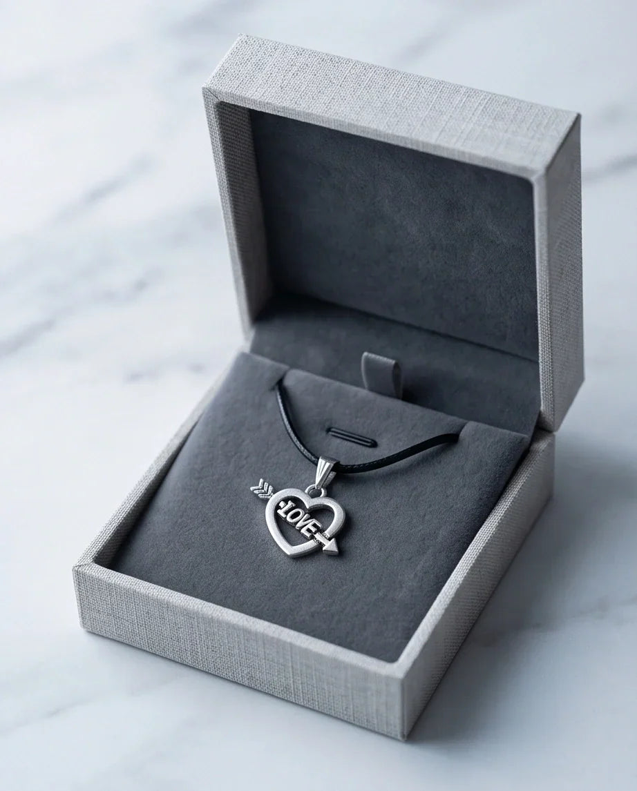 The Pierced Heart: Minimalist "LOVE" Arrow Pendant Necklace