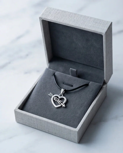 The Pierced Heart: Minimalist "LOVE" Arrow Pendant Necklace