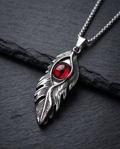 Red Dragon Eye Feather Pendant Box Chain