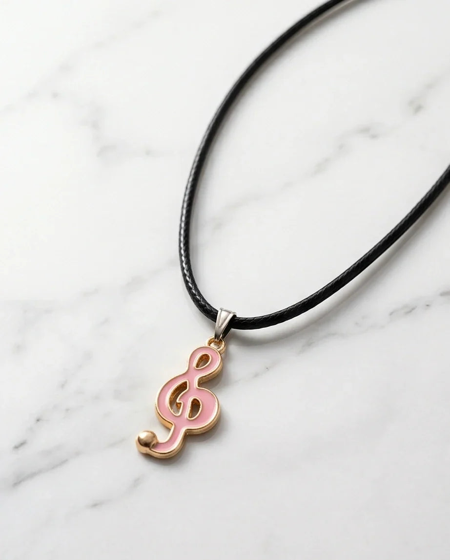 Gold and Pink Treble Clef Necklace