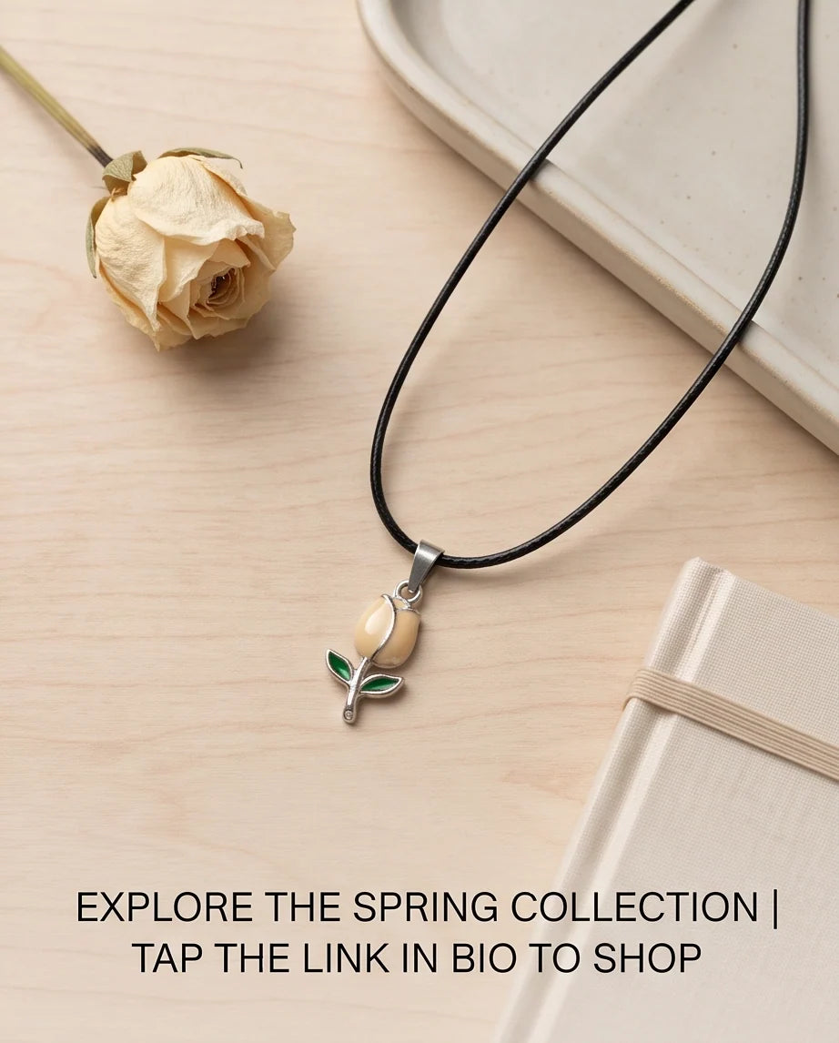 Silver Yellow Enamel Tulip Pendant Necklace