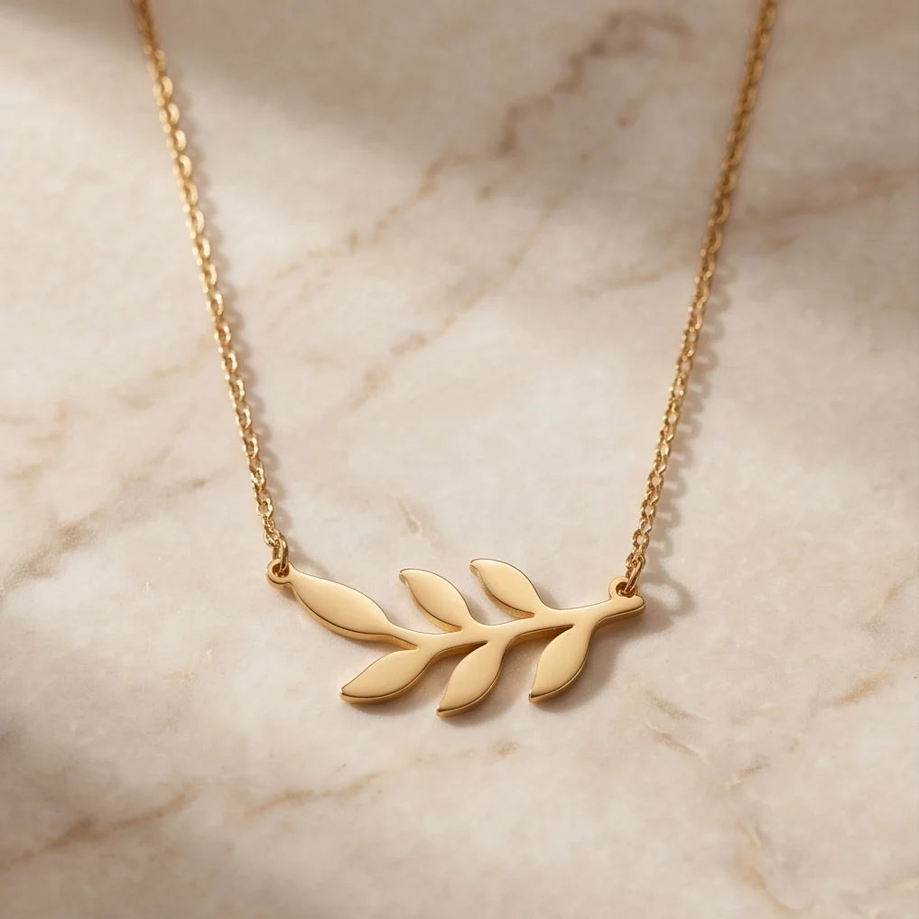 Gold Olive Leaf Branch Necklace