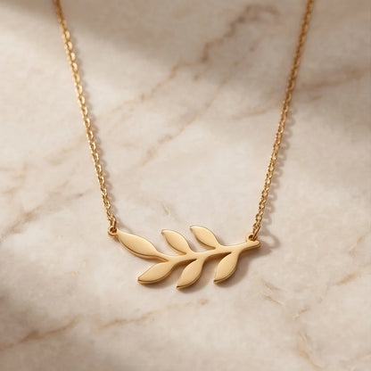 Gold Olive Leaf Branch Necklace
