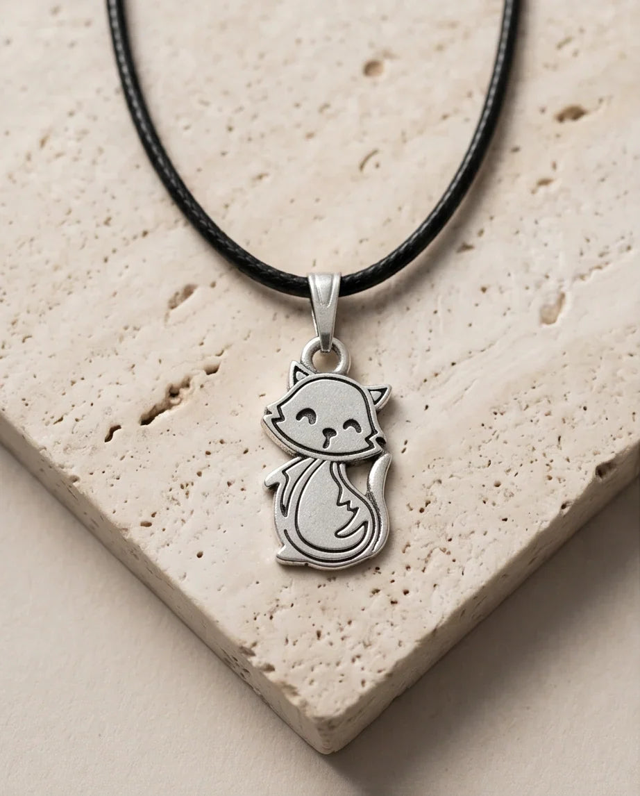 Silver Cute Cat Pendant Necklace