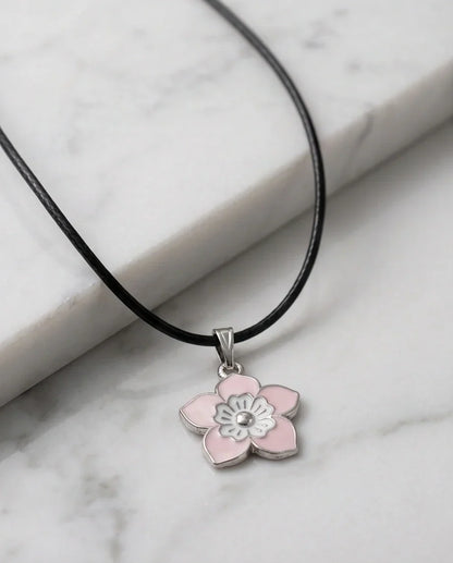Delicate Pastel Pink and White Layered Floral Enamel Pendant Necklace