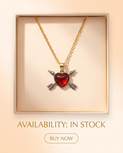 Silver Crossed Arrows Red Heart Gem Pendant Necklace
