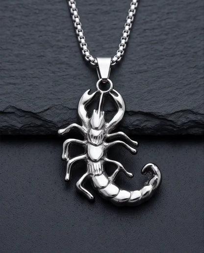 Sculpted Scorpion Pendant Silver Box Chain Necklace