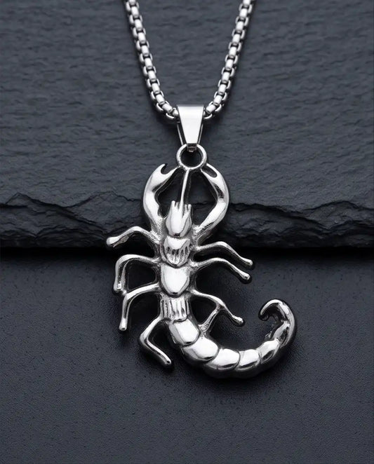 Sculpted Scorpion Pendant Silver Box Chain Necklace