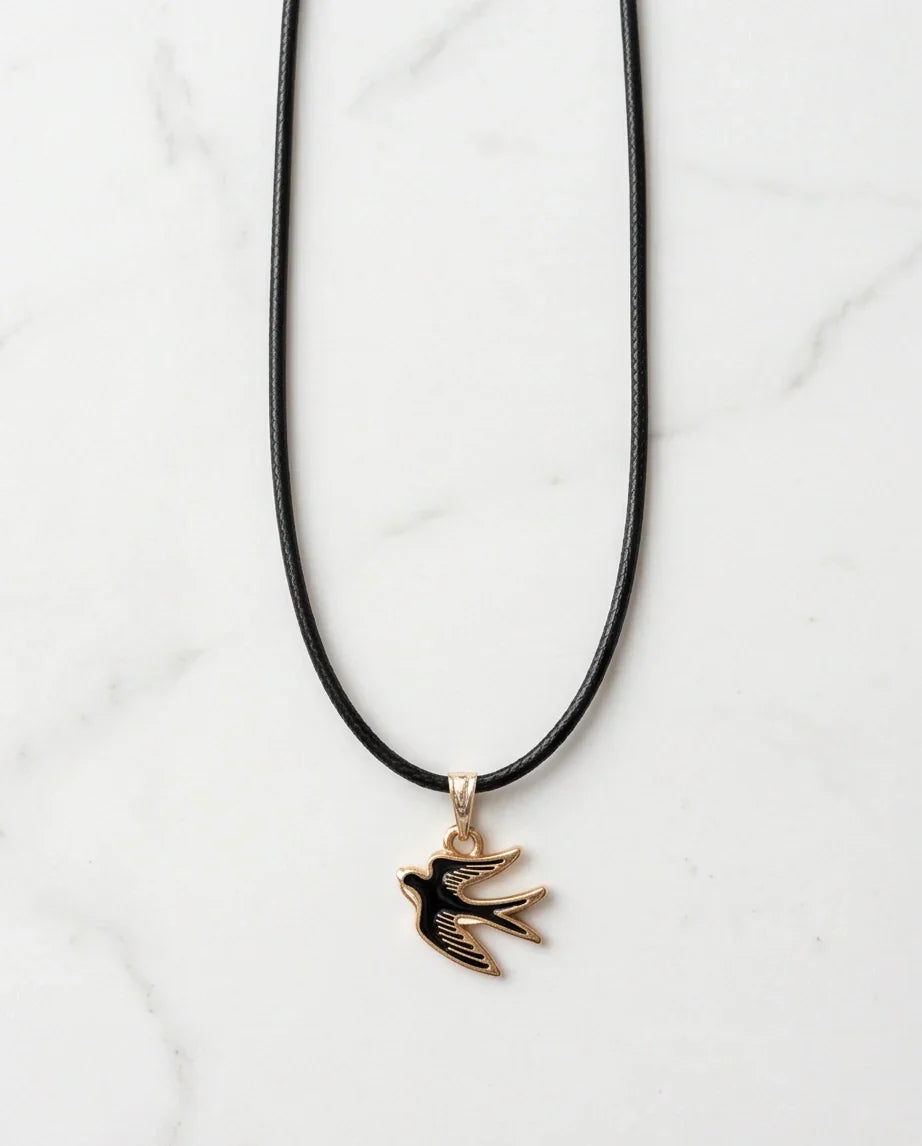 Gold and Black Soaring Swallow Necklace