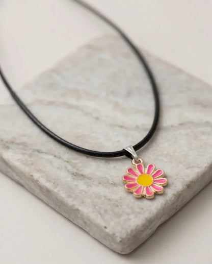 Pink Daisy Flower Enamel Pendant Choker Necklace