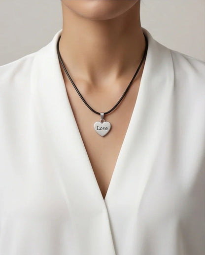 Silver Engraved Love Heart Necklace