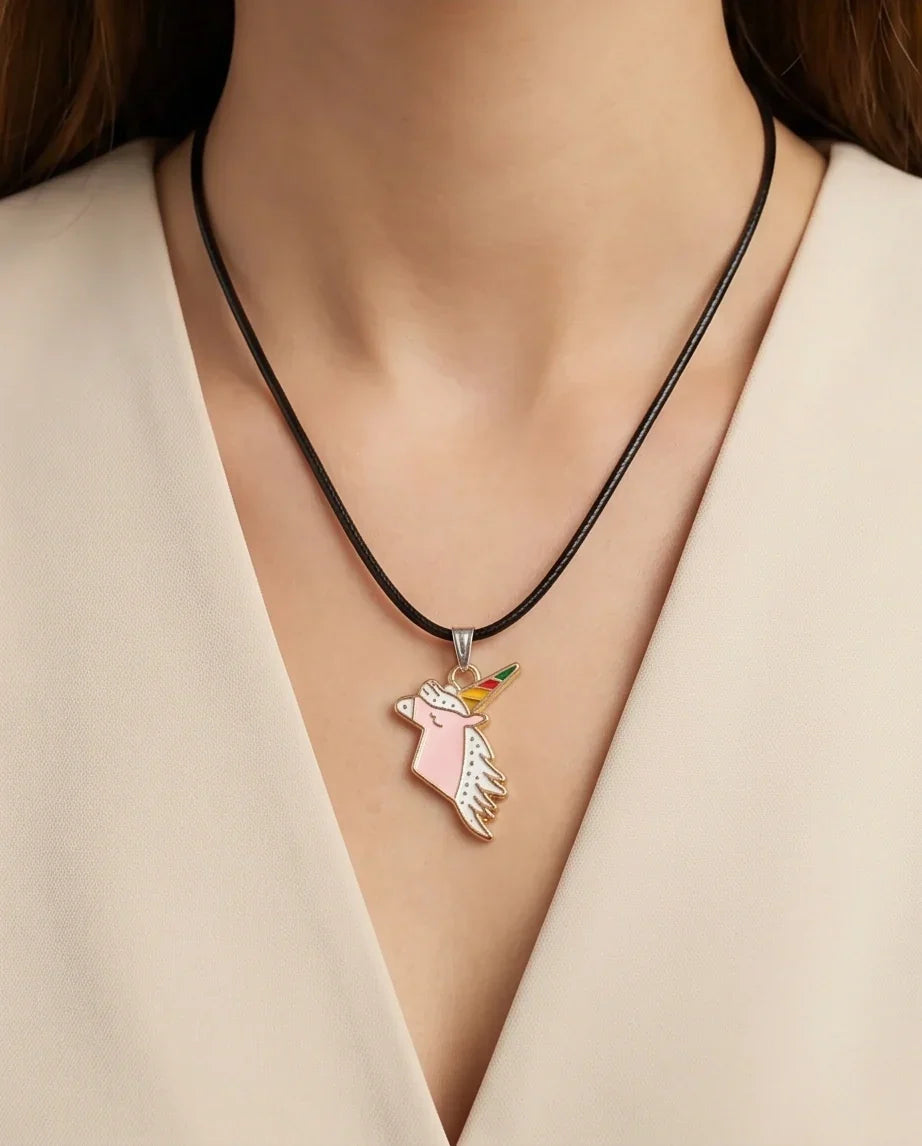 Magical Pink Unicorn Enamel Pendant Necklace