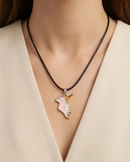 Magical Pink Unicorn Enamel Pendant Necklace