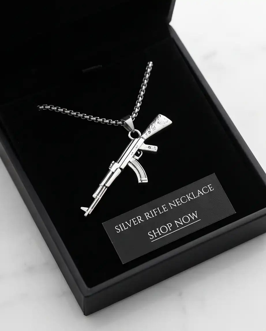 Micro-Pavé CZ Stock Assault Rifle Weapon Pendant Box Chain
