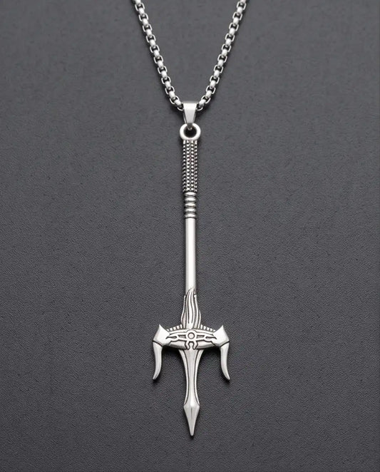 Silver Trident Spear Pendant Necklace