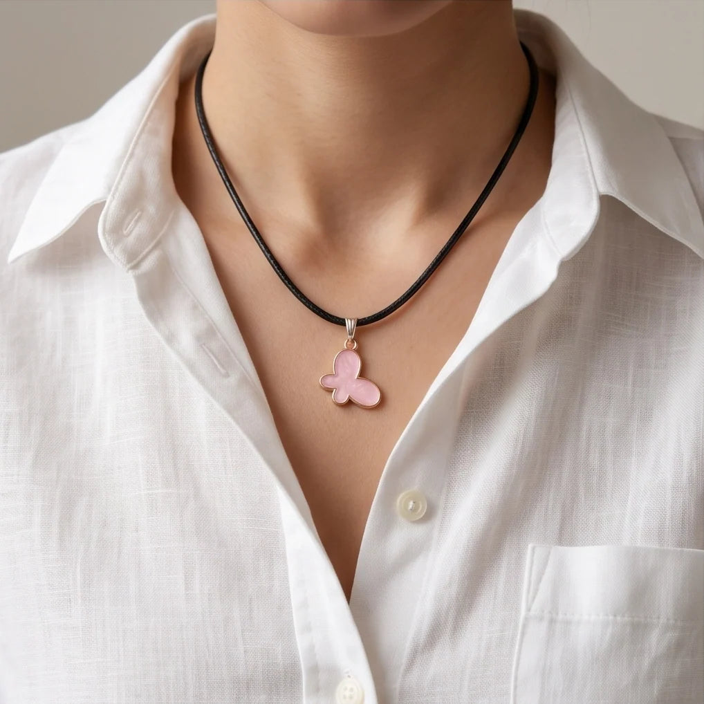 Soft Pink Butterfly Cord Necklace