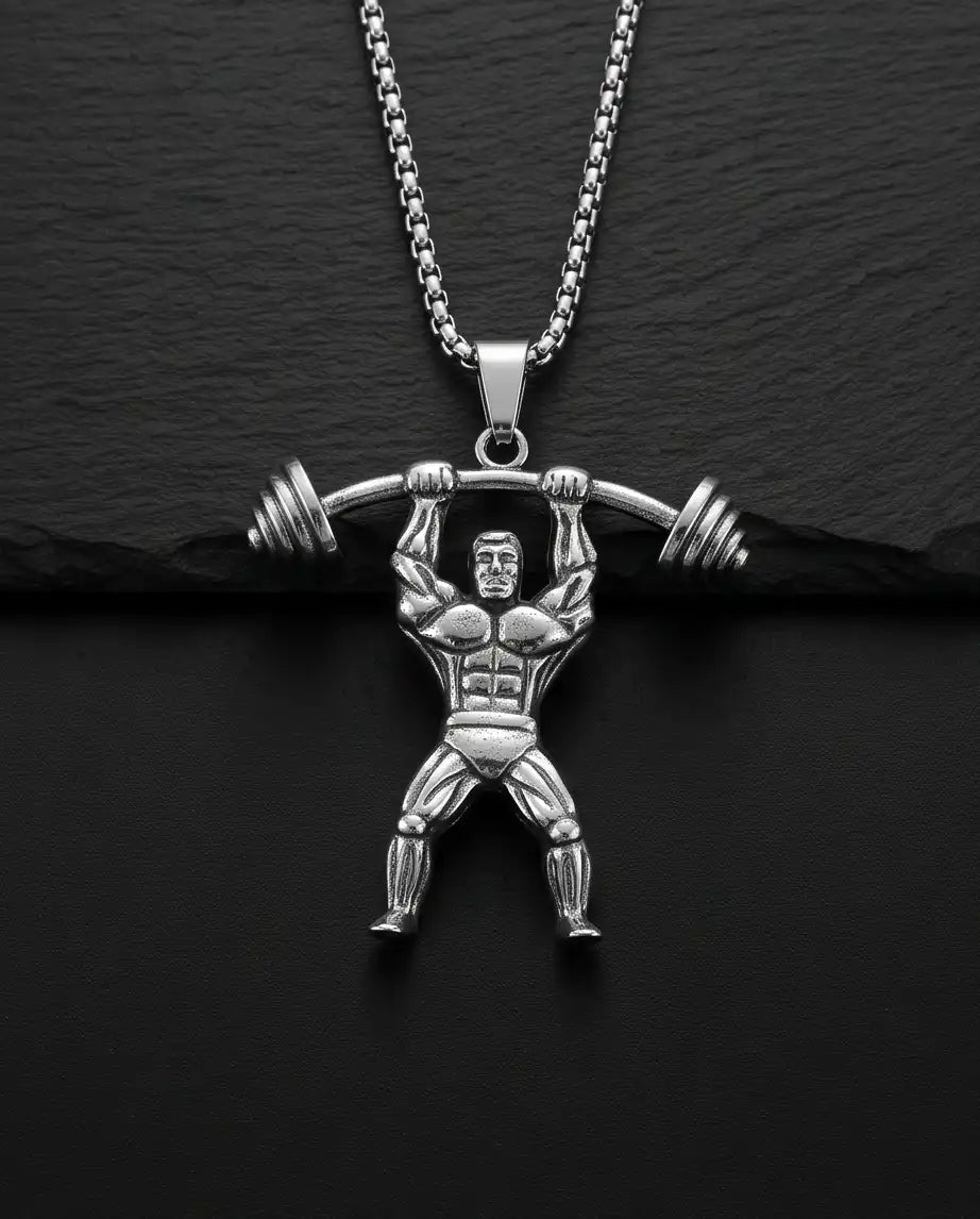 Bodybuilder Barbell Weightlifting Fitness Pendant Box Chain