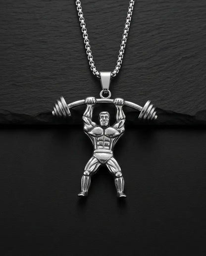 Bodybuilder Barbell Weightlifting Fitness Pendant Box Chain