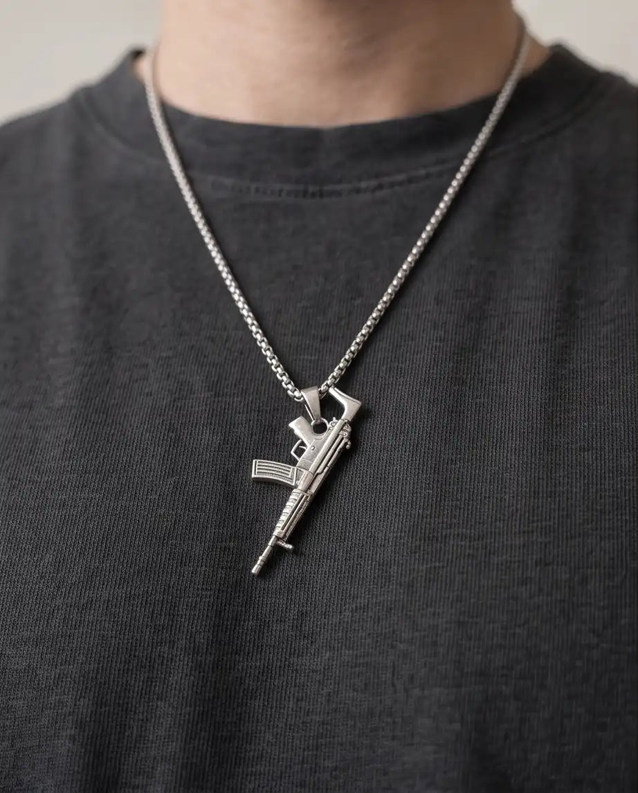Modern Assault Rifle Weapon Pendant Box Chain