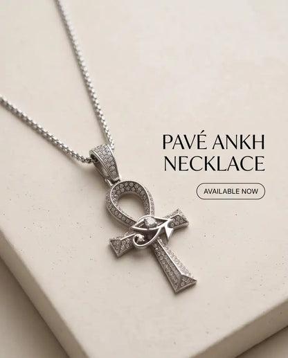 Iced Egyptian Ankh Cross & Eye of Horus Pendant Silver Box Chain Necklace