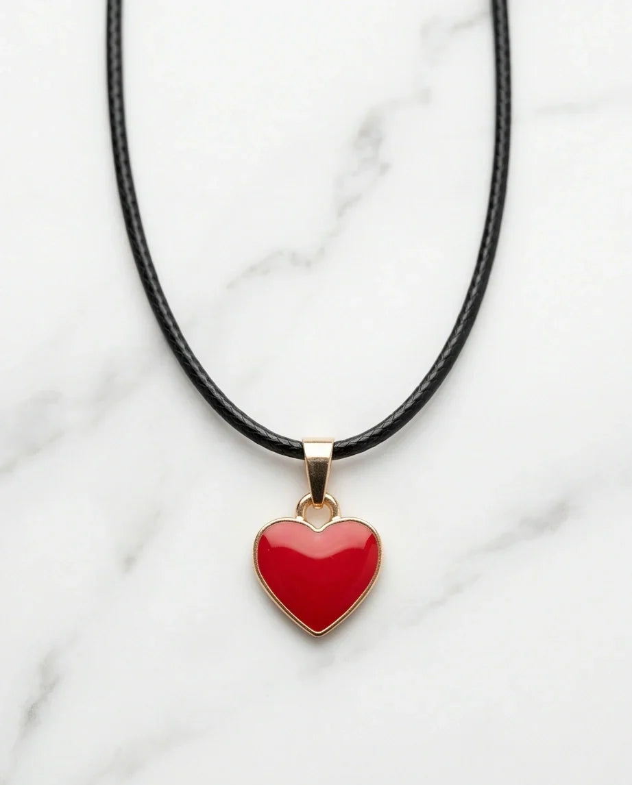 Gold and Red Classic Heart Necklace