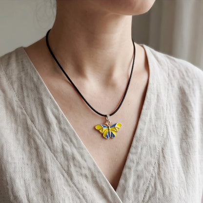 Blue & Yellow Butterfly Cord Necklace