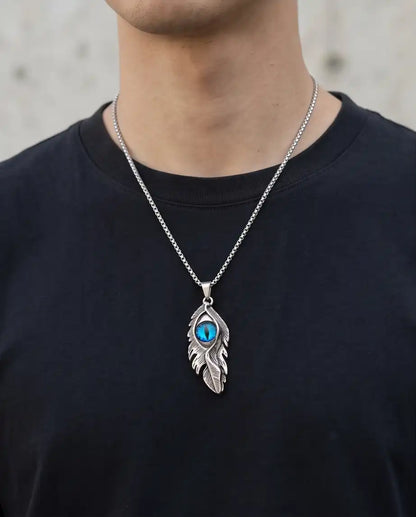 Blue Dragon Eye Feather Pendant Box Chain
