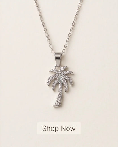Silver Crystal Pavé Palm Tree Pendant Necklace