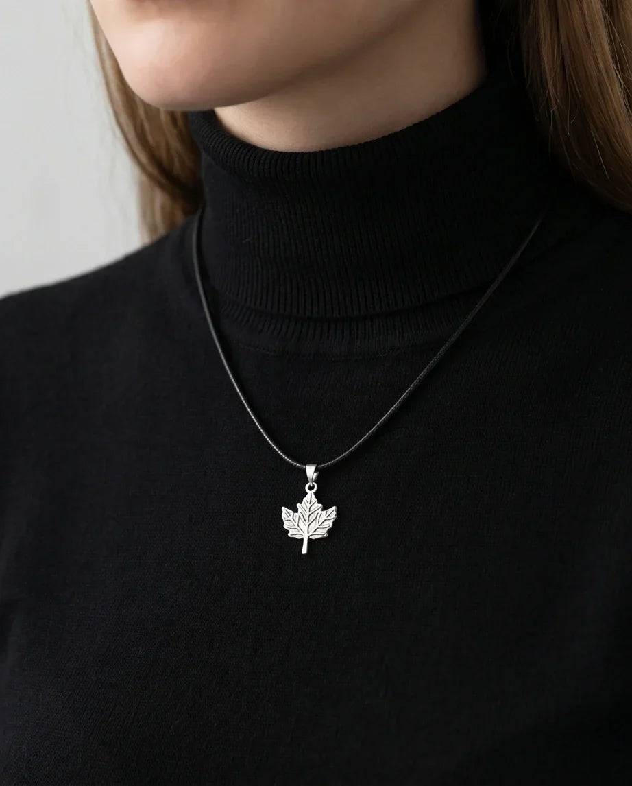 The Autumn Whisper: Matte Silver Maple Leaf Pendant Necklace