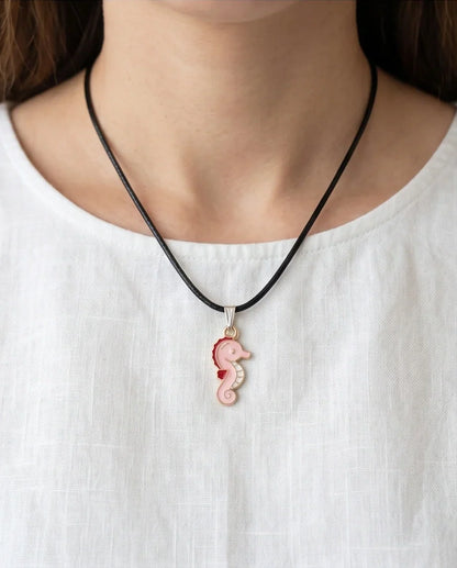 Pink Seahorse Enamel Pendant Necklace