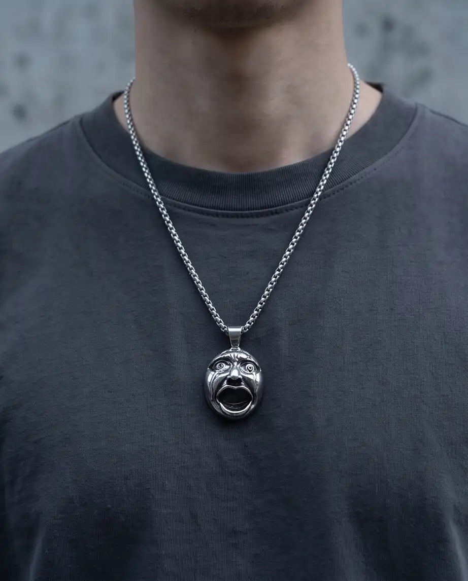 Gothic Crying Drama Mask Pendant Box Chain