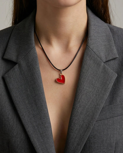 Gold and Textured Red Heart Necklace