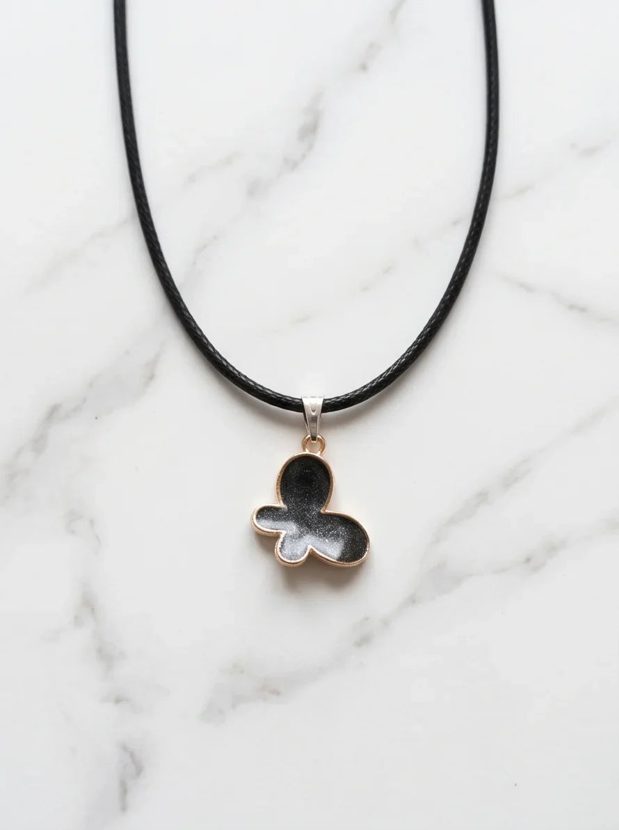 Black Glitter Butterfly Pendant Necklace