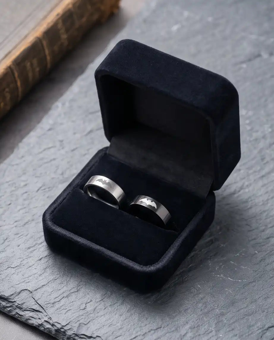 Matching Bat Silhouette Couple Band Rings