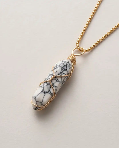 Wire-Wrapped White Howlite Crystal Point Pendant Box Chain