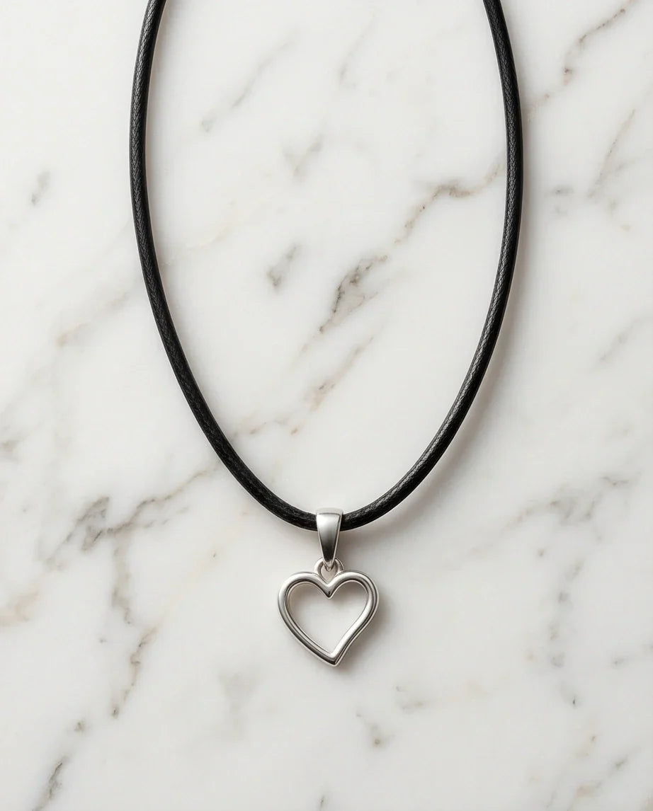 Silver Polished Open Heart Necklace