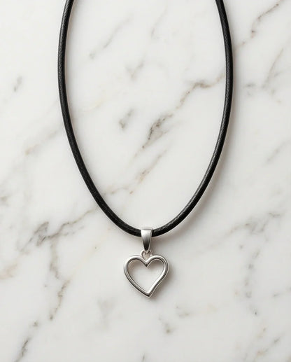 Silver Polished Open Heart Necklace