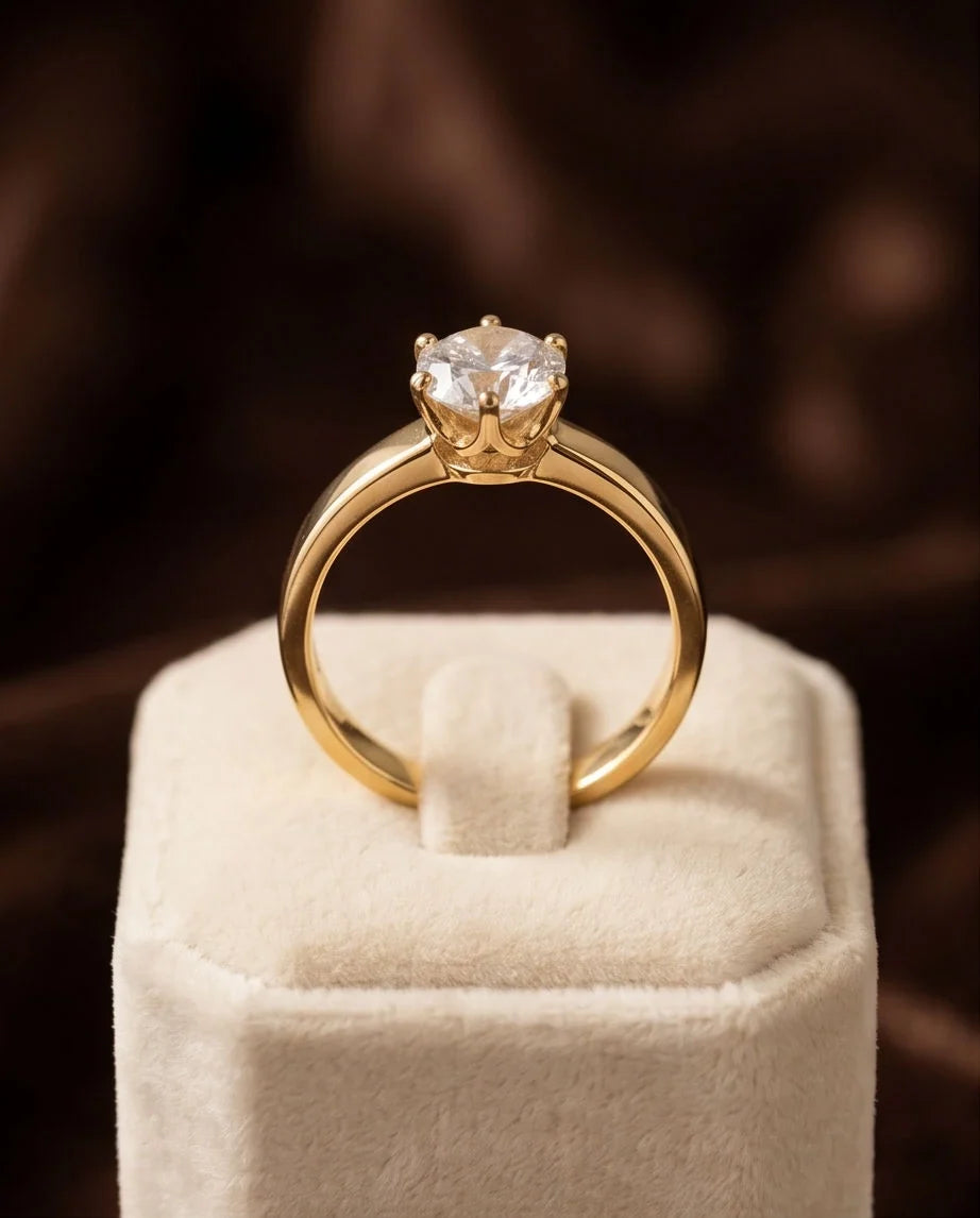 Gold Round Gemstone Classic Solitaire Ring