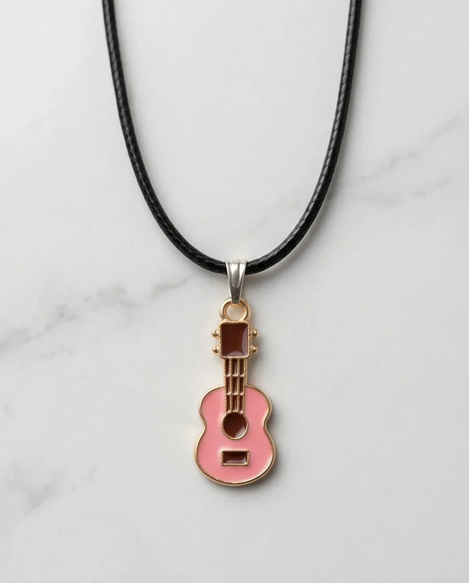 Gold and Pink Acoustic Guitar Necklace